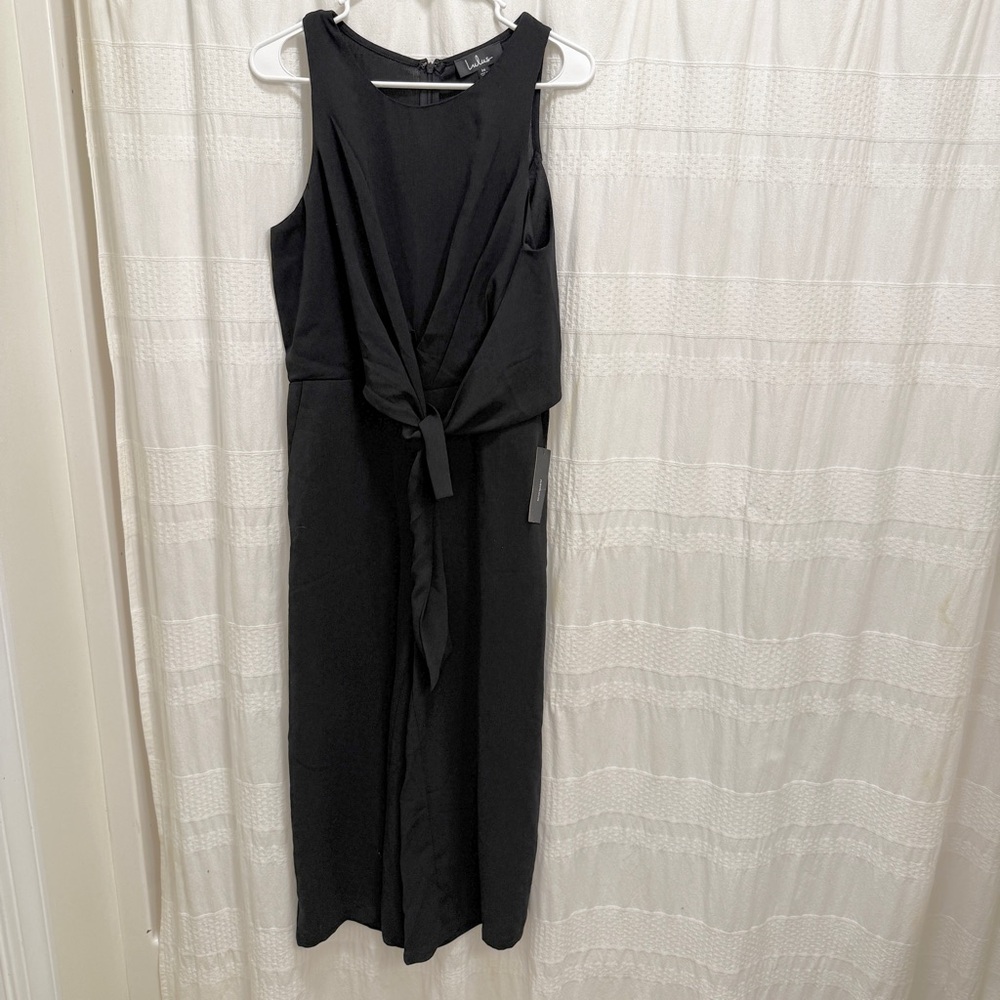 NWT Lulus Jumpsuit Black Womens Medium Sleeveless Tie Front Wide Leg